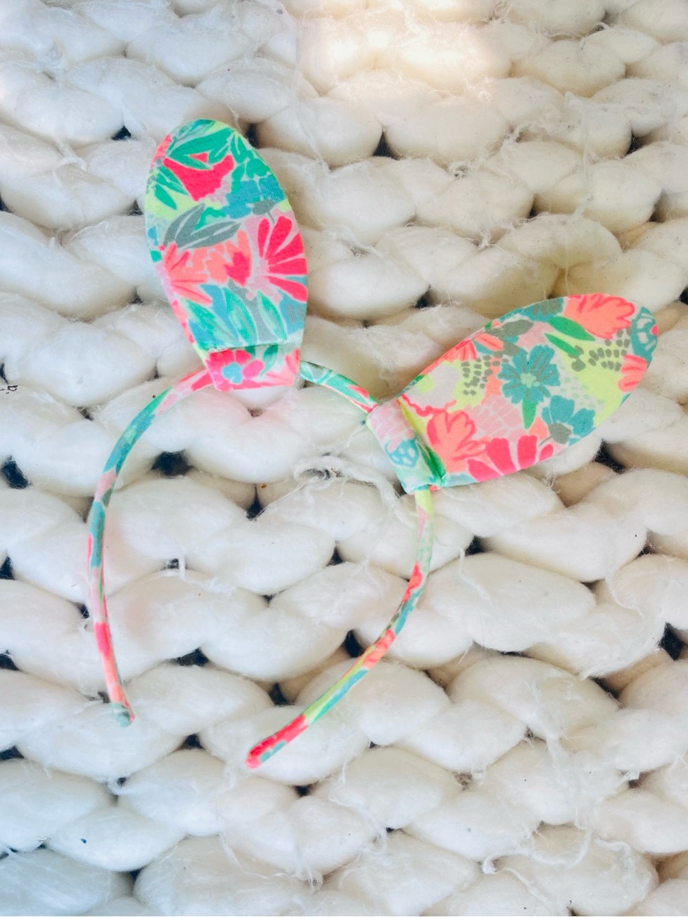 Floral Bunny Ear Headband in Mint, Coral & Aqua